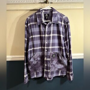 Men’s Converse Purple & White Plaid Button Down Shirt, Size Small